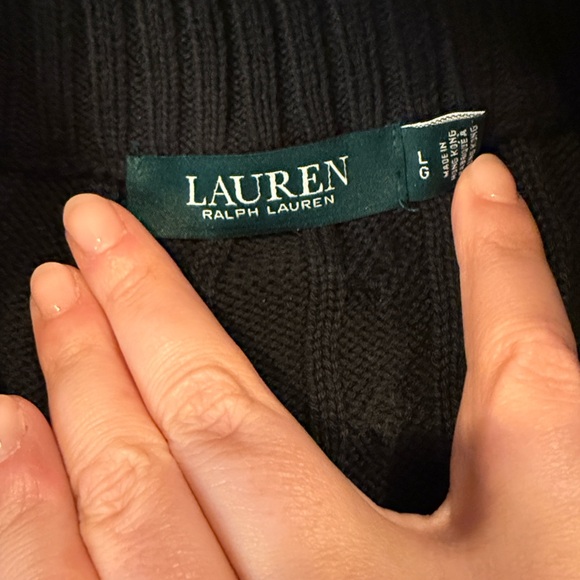 Lauren Ralph Lauren Black Cable-Knit Zip-Up Sweater - size Large - Picture 2 of 5